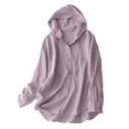 thumbnail image 6 of Women's Sun Protection Hoodie Shirt Solid Color Cotton Linen Long Sleeve Beach Blouse Casual Swimsuit Cover Up Tops, 6 of 6