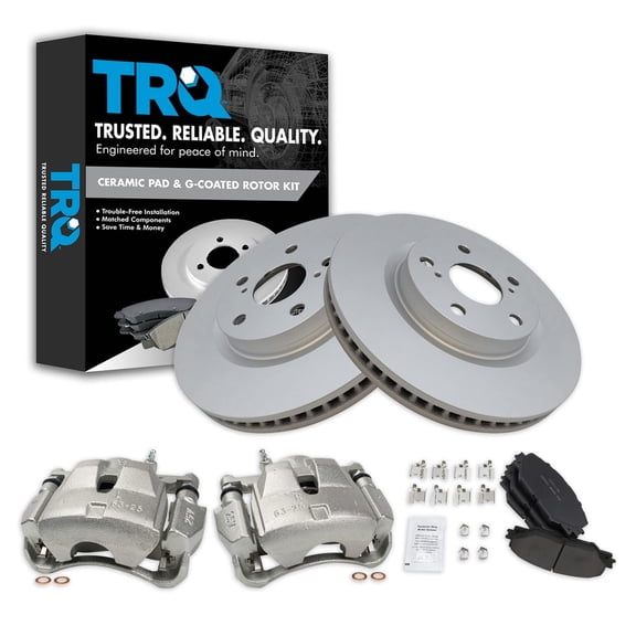 TRQ Front Brake Pad & Rotor Kit Brake Caliper Brake Pads Brake Rotor Ceramic Vented Premium G-Coated Fits Select 2006-2012 Toyota RAV4