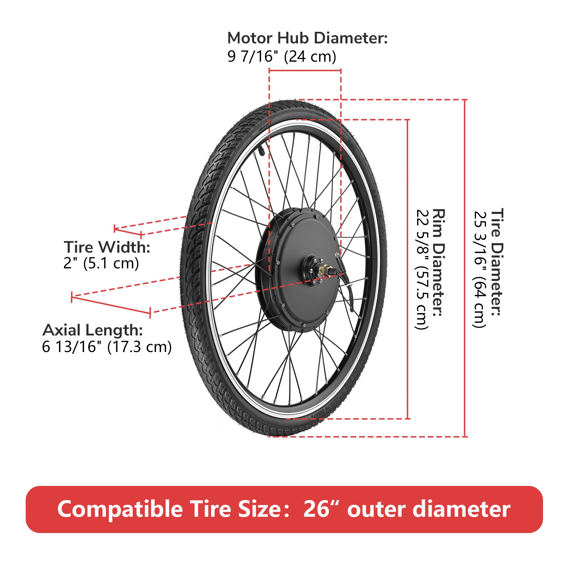 Yescom Electric Bike Conversion Kit 48V 1000W 26" Front Wheel E-Bike Conversion Kit W/ LCD Pas