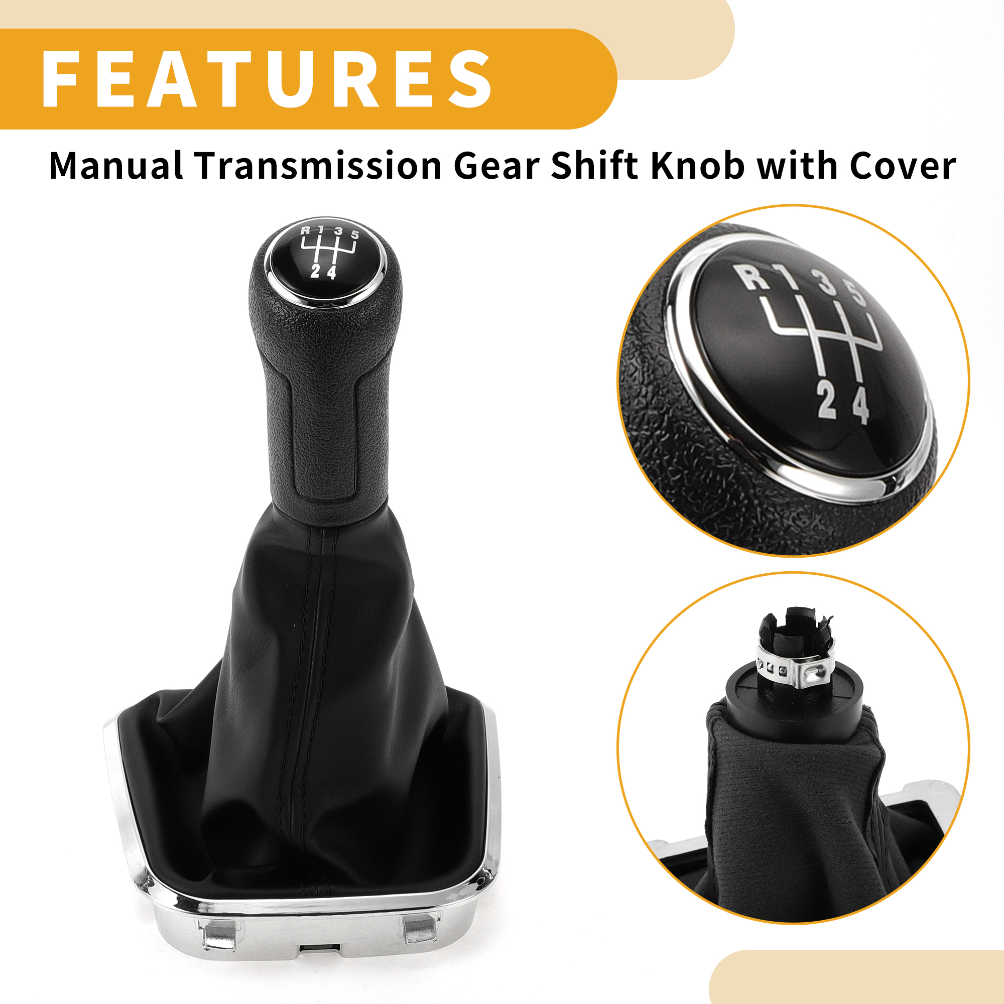 Unique Bargains 5 Speed Manual Gear Shifter Knob with Cover - Car Shift Lever Knob with Cover - for Volkswagen Polo 2014-2017 Plastic Faux Leather Black - 1 Pc