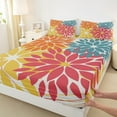 thumbnail image 3 of Manfei Minimalist Dahlia Bed Sheets Queen,Flower Leaves Bedding Queen Size,White Yellow Red Sheet Set Queen,Lightweight Room Decorative,4-Piece, 3 of 7