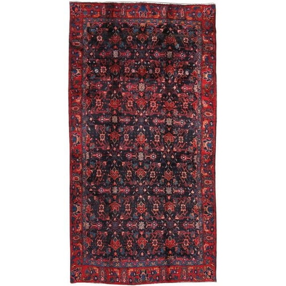 Pasargad Home Vintage Azerbaijan Navy Lamb's Wool Area Rug  4' 9" X 9' 2"