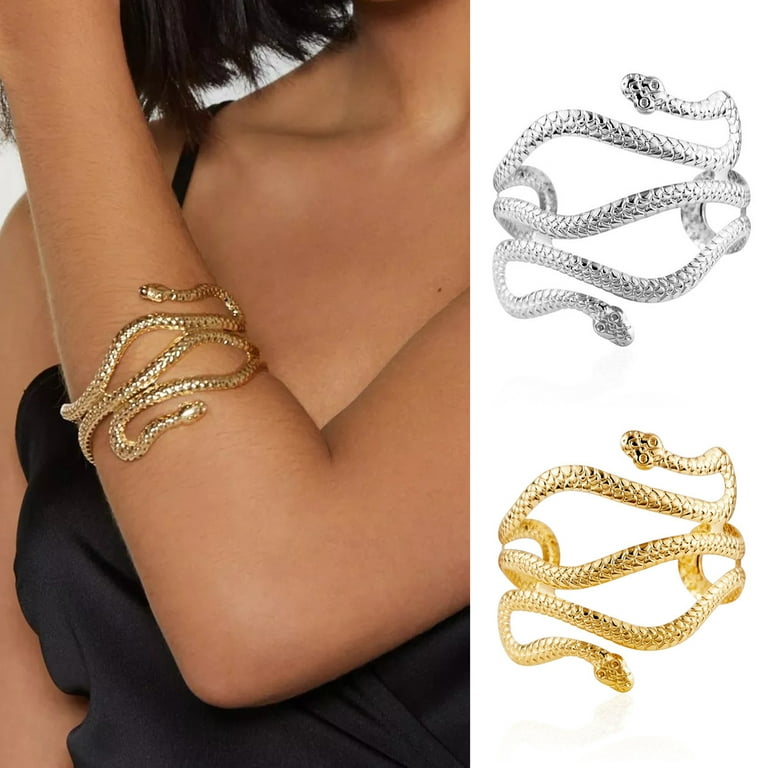 rygai Women Bangle Cool Hip Hop Punk Personality Open Adjustable Twining  Snake Arm Bracelet Armlet Armband Fashion Jewelry,Golden