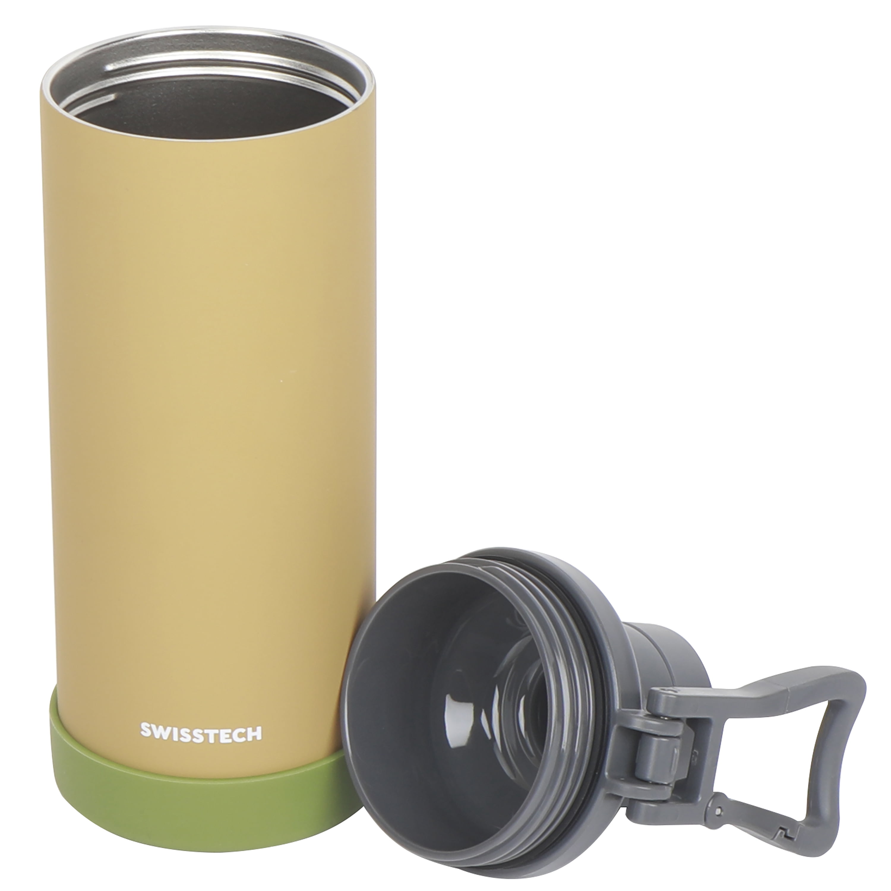Swiss Tech Stainless Steel Insulated Water Bottle, Leakproof Chug Lid, Clip Handle and Silicone Boot, 24oz, Soft Touch Tan