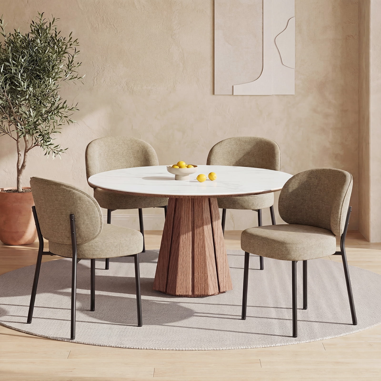 Set of 6 Upholstered Modern Dining Chairs, Mid Century Kitchen Chairs with Curved Backrest and Metal Legs for Dining Room, Living Room, Camel