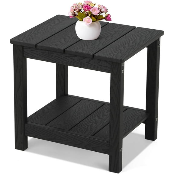 Stoog Outdoor Side Table with 2 Layer Storage, All-Weather Rectangular End Table, Low Maintenance, Black