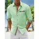 thumbnail image 1 of Camisa casual de manga larga con bolsillo a rayas y parches de color sólido para hombre, camisa hawaiana Tiki Vaion, tela cómoda, talla grande, 1 of 6