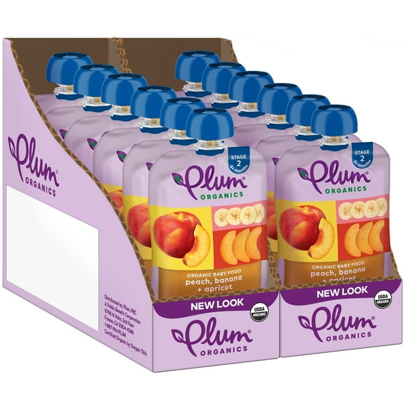 Plum Organics Stage 2 Organic Baby Food, Peach, Banana and Apricot, 4 oz Pouch - Case of 12