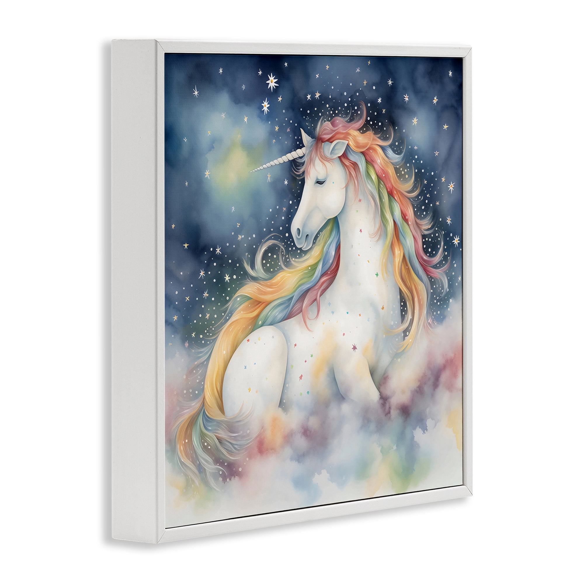 Stupell Industries Unicorn Floating on the Clouds White Framed Giclee Art, design by Creative Studio