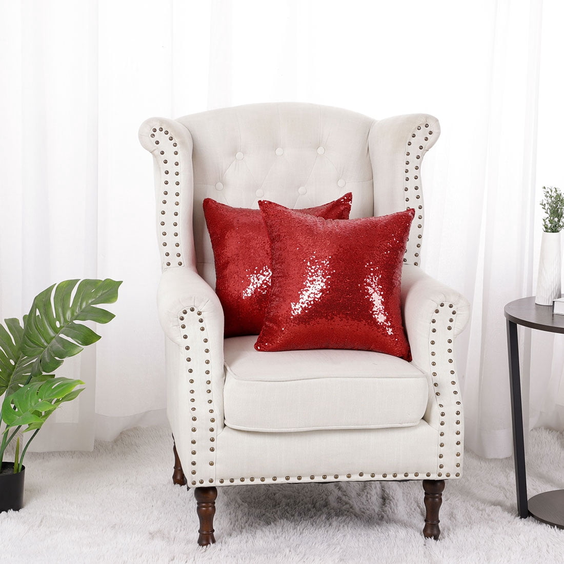 PiccoCasa 18"x18" Shiny Sequin Throw Pillow Covers Decorative Pillowcase, Red 4