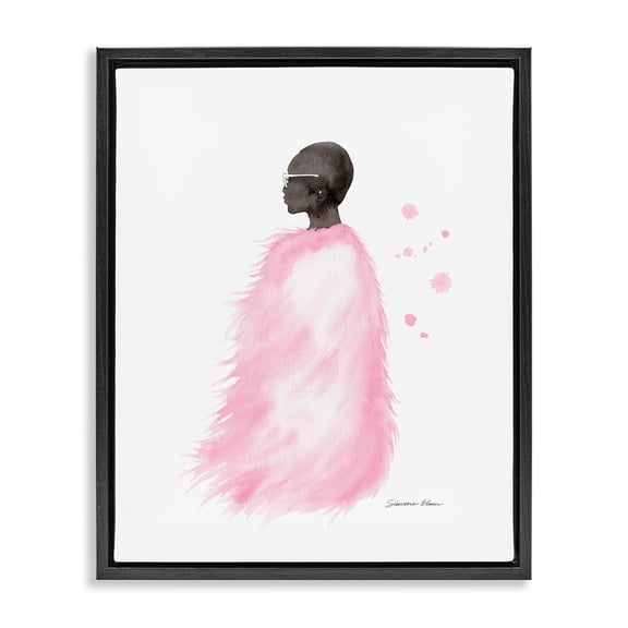 Stupell Industries Contemporary Pink Fur Coat Portrait Black Floating Frame Canvas Art, 17 x 21, by Simone Elum