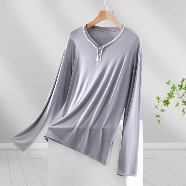 Ensembles de Pyjama pour Femmes Blouse Unie Mode Décontractée Col Rond Manches Longues Vêtements de Nuit Hauts