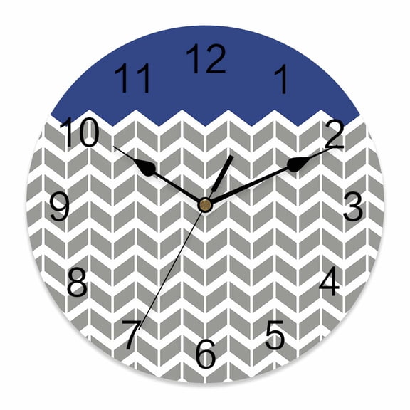 Wall Clock Herringbone Pattern Clocks PVC Silent Non-Ticking Battery Operated Decorative Vintage Dark Blue Grey Round Clock for Home Living Room Kitchen Bedroom Office School Wall Decor 14 Inch