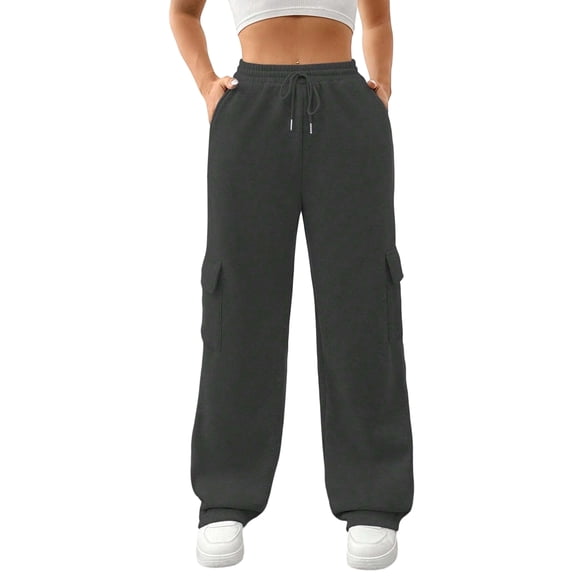 Womens Cargo Sweatpants Baggy Fleece High Waisted Joggers Sweat Pants Athletic Pants Dark Gray S