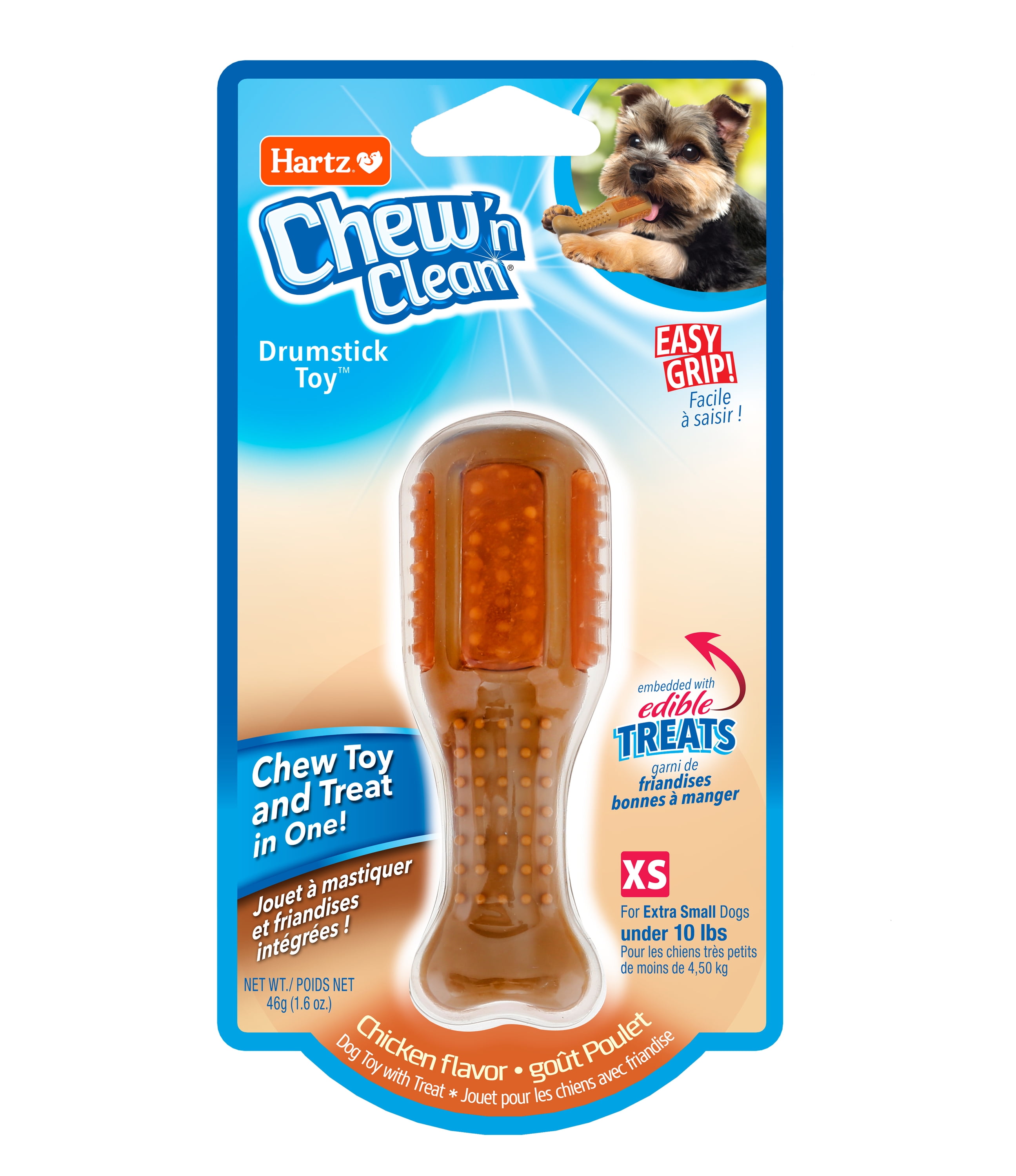 Hartz Chew n Clean Drumstick Dog Chew Toy and Treat in One, Chicken Flavored Dog Toy For Moderate Chewers, Extra Small