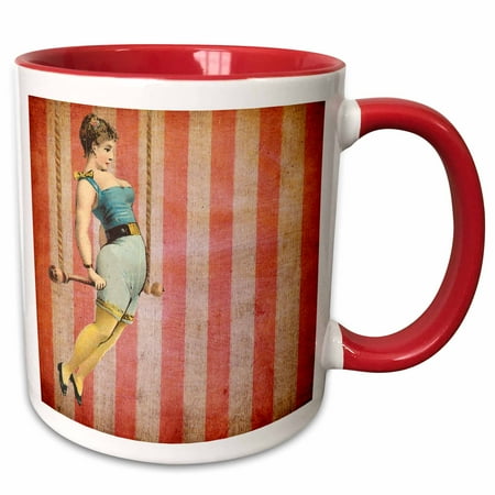 - 3dRose Vintage Trapeze Girl - Two Tone Red Mug, 11-ounce