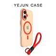 thumbnail image 1 of Luxury With Lanyard Soft Silicone For Magsafe Case for iPhone 16 15 14 Plus 13 12 Pro Max Wireless Charge Magnetic Clear Cover Orange For iPhone 15, 1 of 6