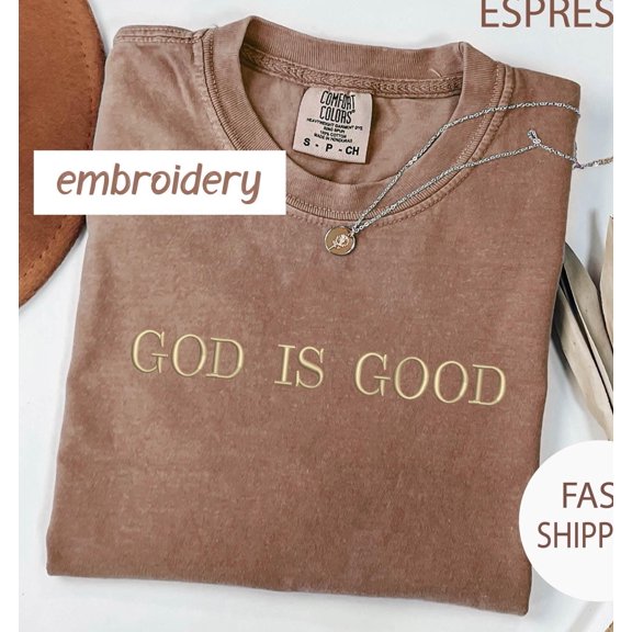 Embroidered Christian T-Shirt: Trendy 'God is Good' Tee