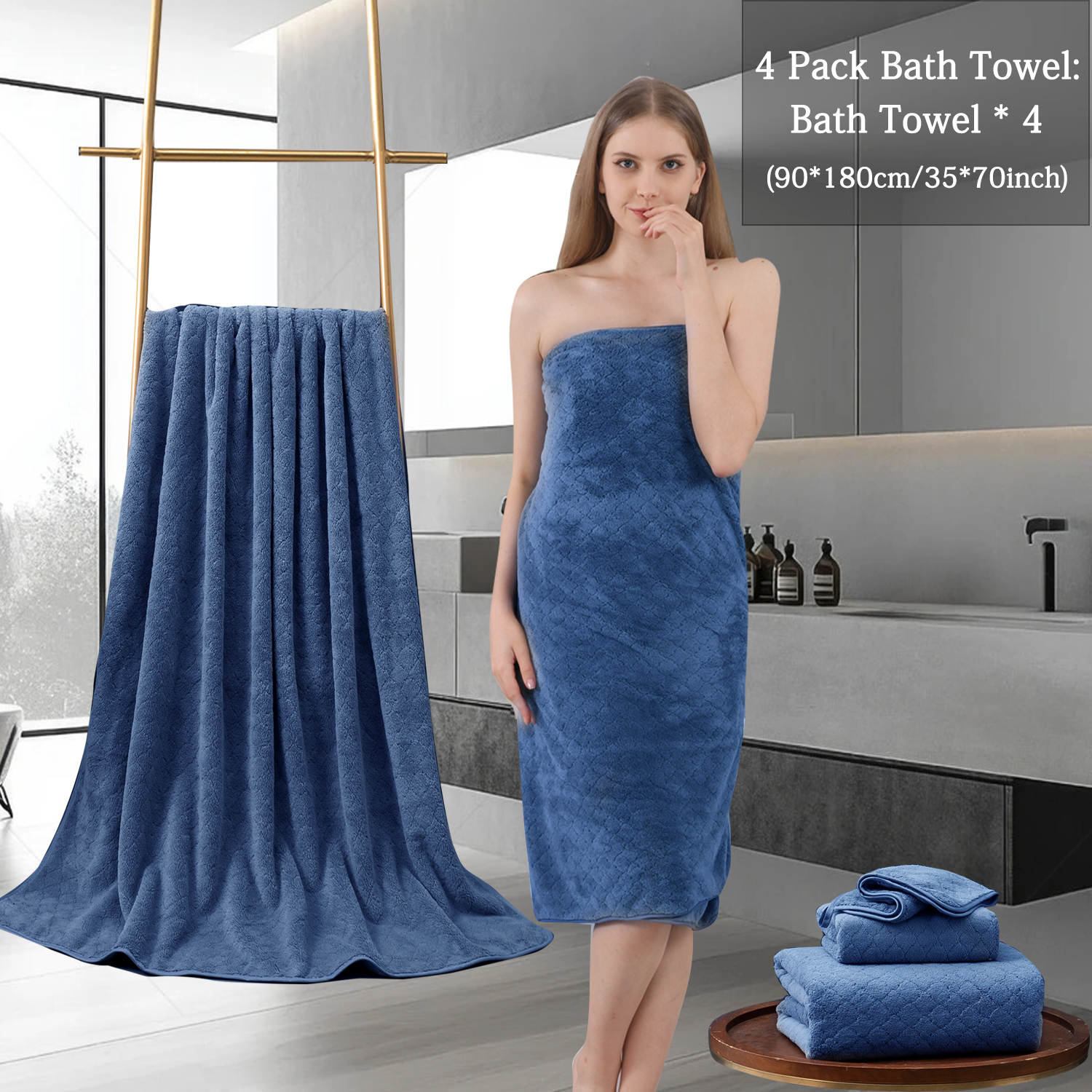 COVINA Home 4-Pack Bath Towel Set Microfiber Bathroom Towel Set Ultra Soft Plush Oversized Towels Adult Luxury Bath Sheet