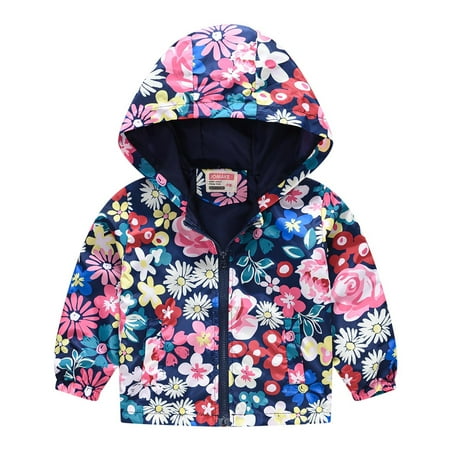 

BIZIZA Jacket for Toddler Zip Up Cartoon Print Hooded Coat Pockets Long Sleeve Tops 1-6Y Chlid Baby Purple 120