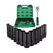 Shawty Impact Socket Set, 1/2 inches 14 Piece Socket Wrench Set, Mechanical Wrench with Ratchet
