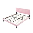 thumbnail image 6 of Gewnee King Size Bed Frame with Sturdy Wood Slats & Center Leg,No Box Spring Needed,Upholstered Headboard,High Under-Bed Clearance.Pink, 6 of 13