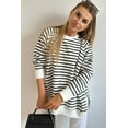 thumbnail image 6 of Women's Black Stripe Raglan Sleeve Loose Fit Sweatshirt with Side Slits - [ZhiHiMeRi] | (US 16-18)XL, 6 of 12