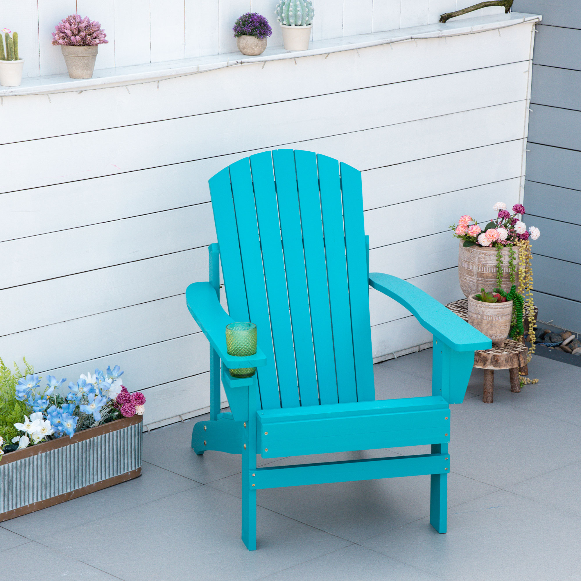 Outsunny Wood Adirondack Chair, Wooden Outdoor & Patio Seating, Sky Blue - image 2 of 9
