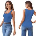 thumbnail image 3 of Camiseta Sin Mangas de Punto Acanalado Informal con Cuello Cuadrado de Verano para Mujer, Azul, Talla XXL, 3 of 6