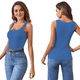 thumbnail image 3 of Camiseta Sin Mangas de Punto Acanalado Informal con Cuello Cuadrado de Verano para Mujer, Azul, Talla M, 3 of 6