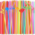 thumbnail image 1 of 100 pajitas de plástico flexibles de colores, NOGIS, desechables, flexibles, para fiestas, de 32 cm de largo, extra largas, para decoración de fiestas, sin BPA, 6 mm de diámetro., 1 of 7
