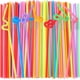thumbnail image 1 of 100 pajitas de plástico flexibles de colores, NOGIS, desechables, flexibles, para fiestas, de 32 cm de largo, extra largas, para decoración de fiestas, sin BPA, 6 mm de diámetro., 1 of 7
