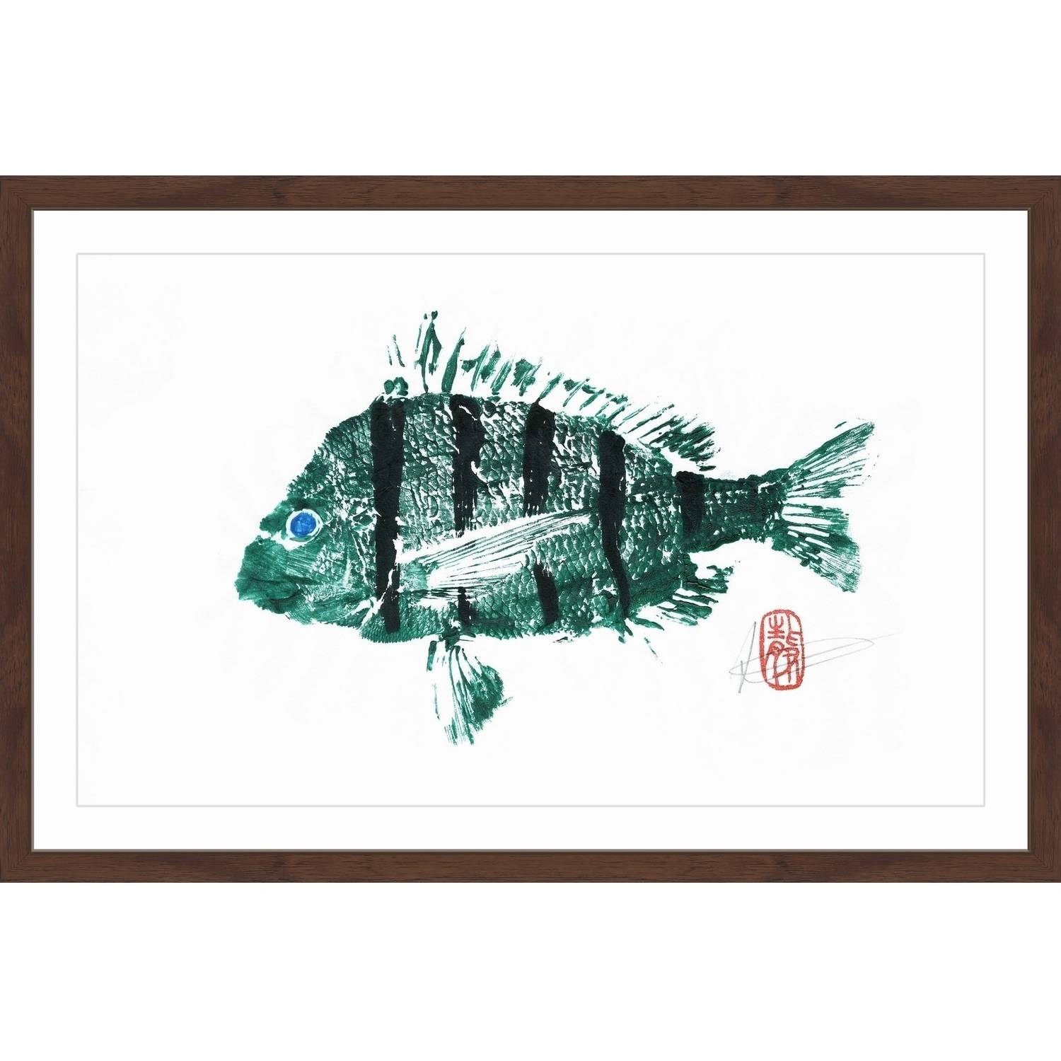 "Sheepshead in Green" Framed Painting Print