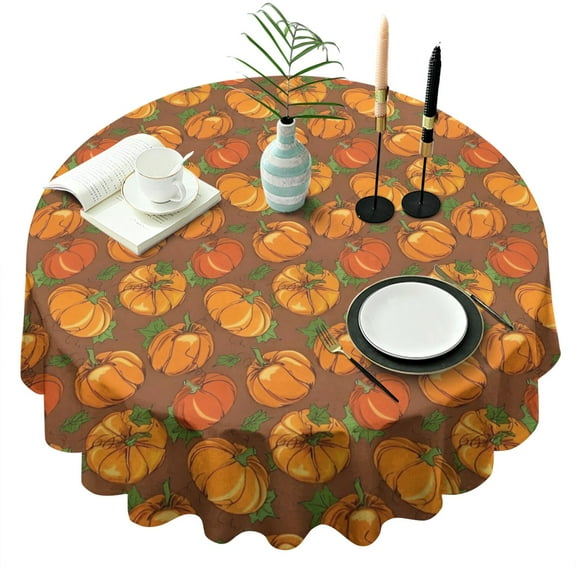 Fall Pumpkin Round Tablecloth 60" X 60",Wrinkle Wipeable Table Cloth for Kitchen Dining Room Picnic Patio Party