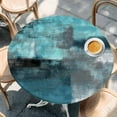 thumbnail image 3 of Turquoise Grey Abstract Art Round Fitted Table Cover Teal Blue Graffiti Retro Gradient Waterproof Table Cloth with Elastic Edge Wipeable Tablecloth for Picnic Camping Party Fits 36"-44" Diameter, 3 of 8