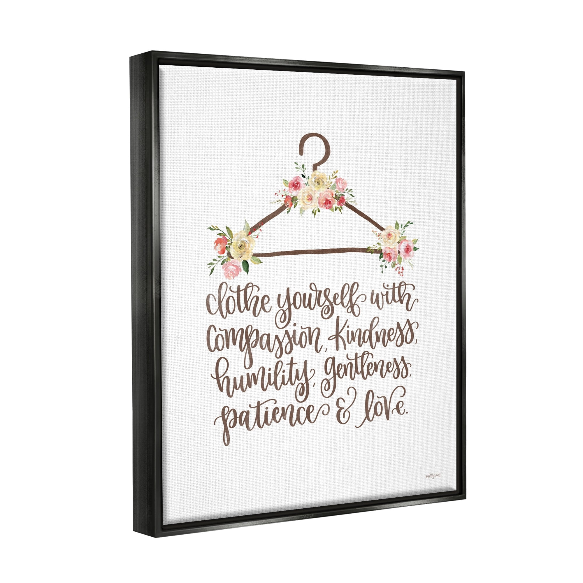Stupell Industries Clothe Yourself Motivational Fashion Quote Floral Calligraphy Graphic Art Jet Black Floating Framed Canvas Print Wall Art, Design by Imperfect Dust