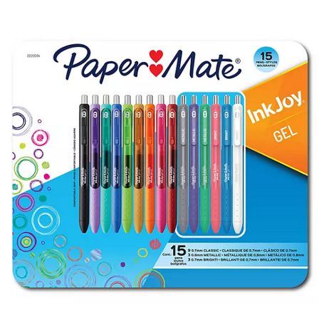 Paper Mate InkJoy Gel Pens, Medium Tip, Assorted Colors, 15 Count