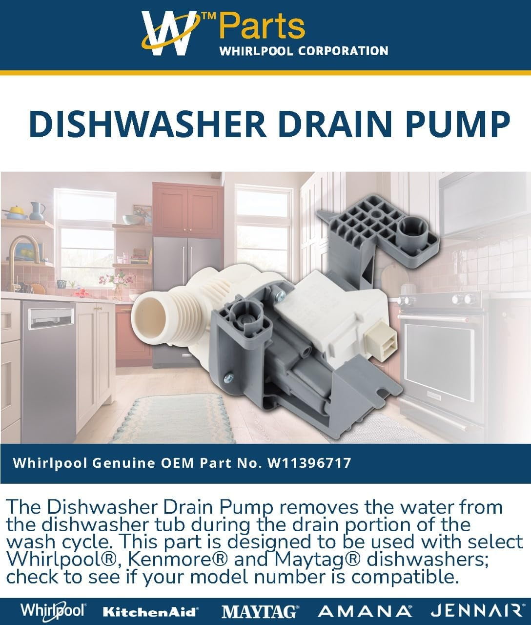 Whirlpool WPLW11396717 Washer Tall Bracket Drain Pump Assembly