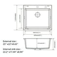thumbnail image 6 of Logmey 25"x22" Drop-in Black Quartz Composite Sink Top Mount Single Bowl Kitchen Sink with Bottom Grid, 2 Faucet Holes, 6 of 8