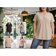 thumbnail image 4 of Cuteduck Womens Plus Size Short Sleeve Henley V-Neck Button Top Lace Textured Blouse 1X-5X, 4 of 9