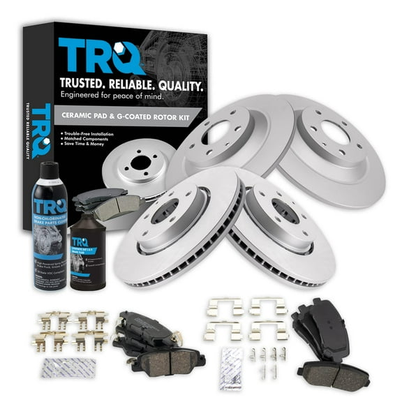 TRQ Front & Rear Premium Ceramic Brake Pad & Coated Rotor Kit w/Chemicals BKA24970 Fits select: 2016-2018 MAZDA CX-5