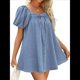 thumbnail image 3 of Vestido para Mujer, Corta Abullonada, Escote Cuadrado, Mono Vaquero con Bolsillos. Azul M, 3 of 7