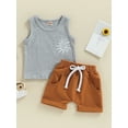 thumbnail image 2 of hirigin 2Pcs Baby Boy Summer Outfits, Sleeveless Sun Print Tank Tops + Knot Front Shorts Set, 2 of 8