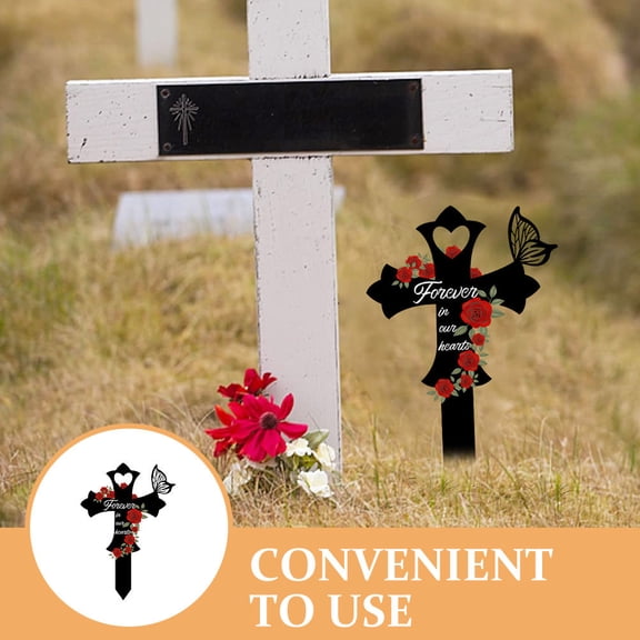 FUEENIRVA Metal Cross Stake Memorial Sign for Cemetery Grave Yard Decoration, Outdoor Memorial Marker, 1 Piece