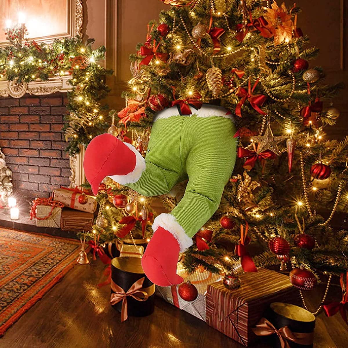 Déco Sapin Grinch - Lot De 5 Pièces (tête, Bras, Jambes) En Feutre Et Coton Pour Ambiance Noël