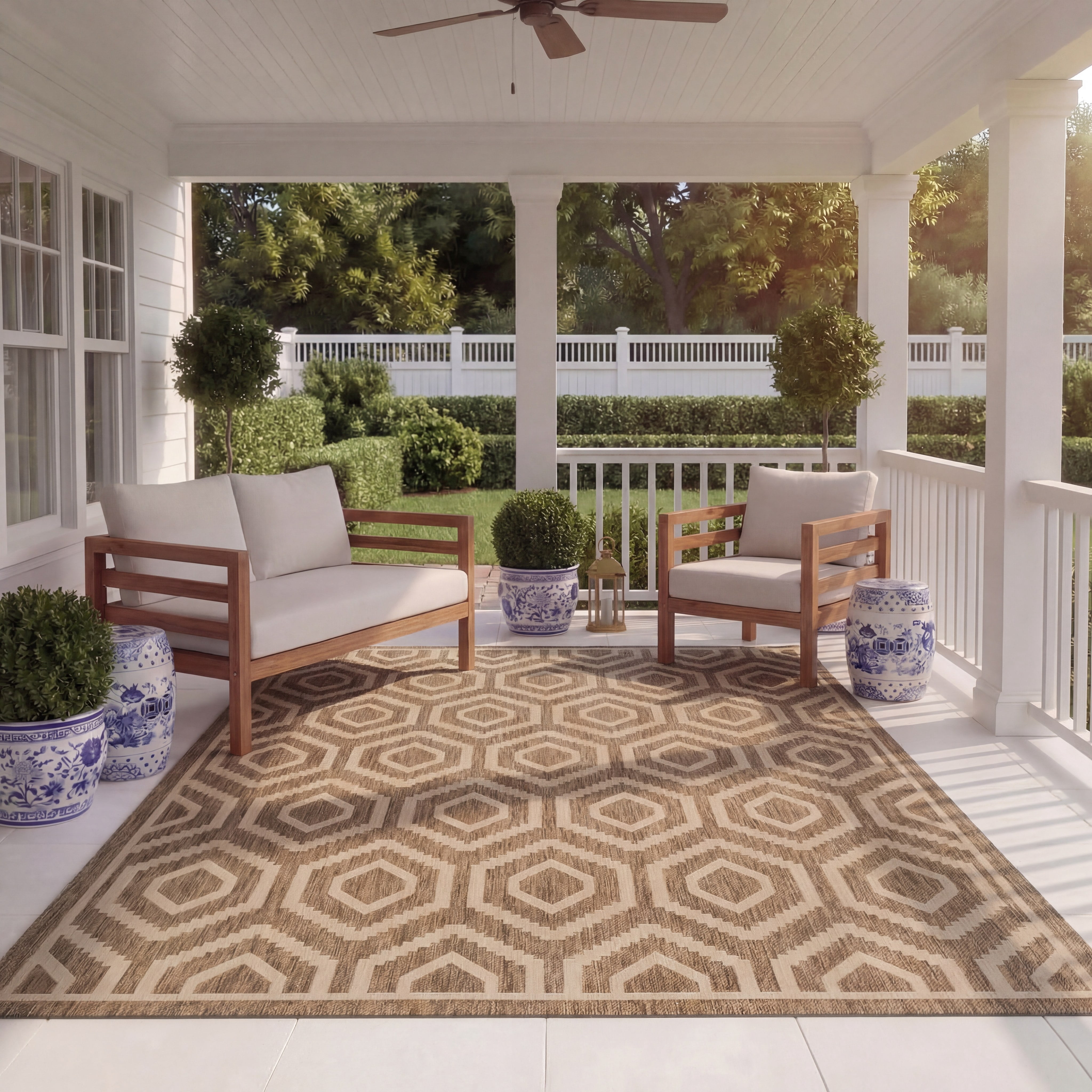 Safavieh Courtyard Amelia Geometric Indoor/Outdoor Area Rug, Brown/Bone, 5'3" x 7'7"