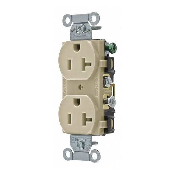 Bryant Receptacle,Ivory,20A,125VAC,Side Winning CRS20I