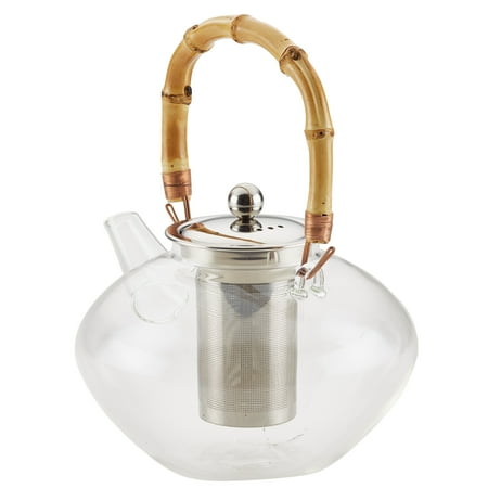 Bonjour - Zen 34-Ounce Handblown Glass Teapot with Infuser and Bamboo Trivet - Glass