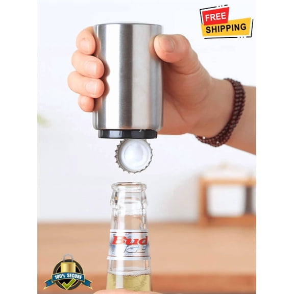 Stainless Steel Automatic Beer Bottle Opener, Easy Push Design, Durable