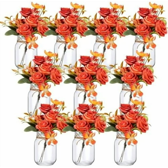 10 Set Fall Thanksgiving Table Centerpiece Decor with Flower Mason Jar Flower Centerpiece Mason Jar Vases Decoration for Fall Thanksgiving Party Wedding Reception Home Table Decor